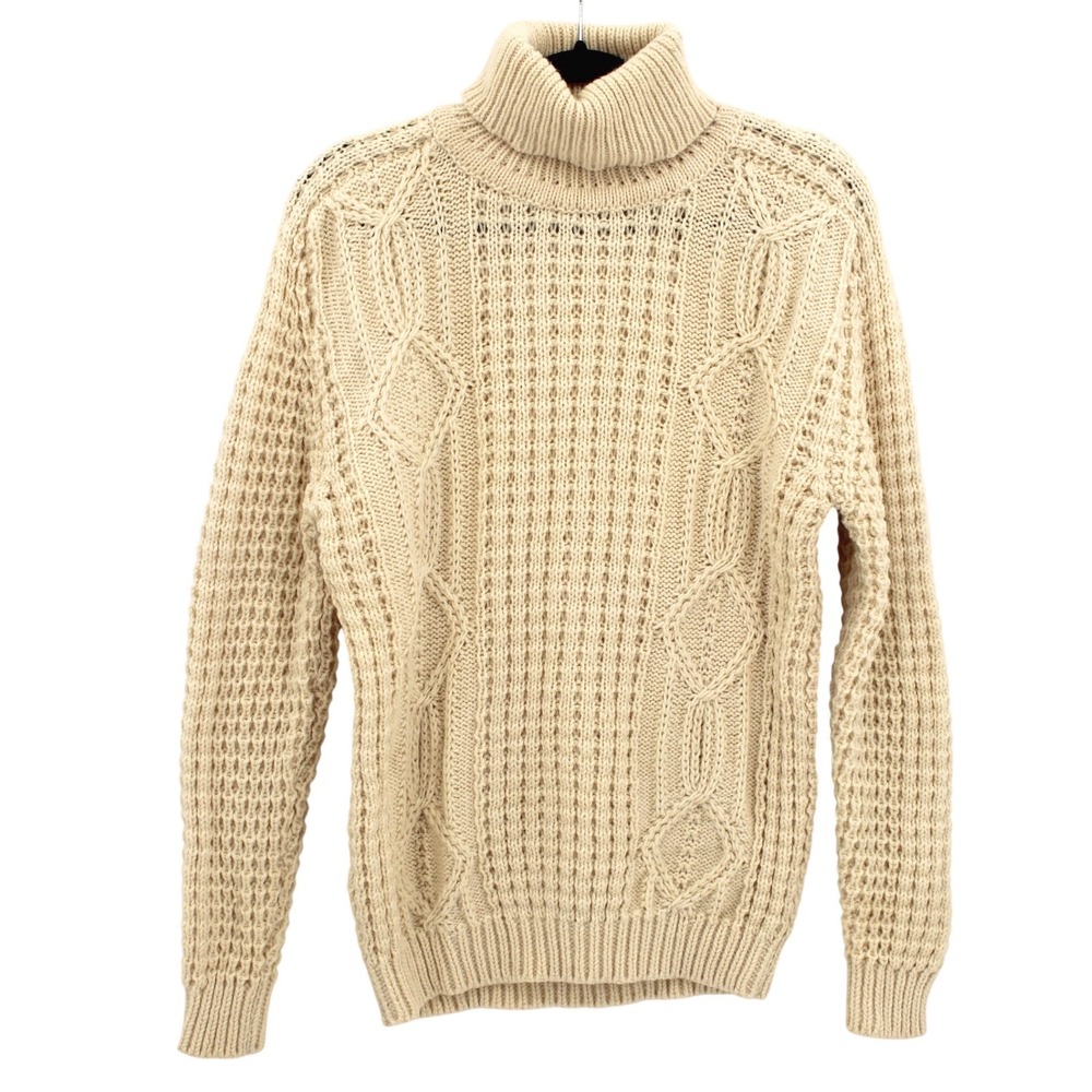 Gaeltarra Handloomed Aran Sweater size 38 Wool Turtleneck Cream Irish Knit